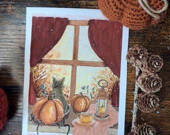 Illustration aquarelle automne cosy