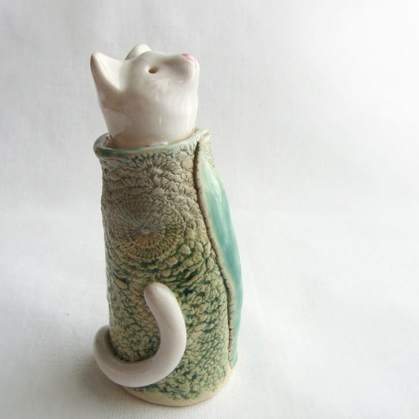 Cat Animal Spirit Guide Sculpture Clay Art Totem Power Animal Mystical White Kitty