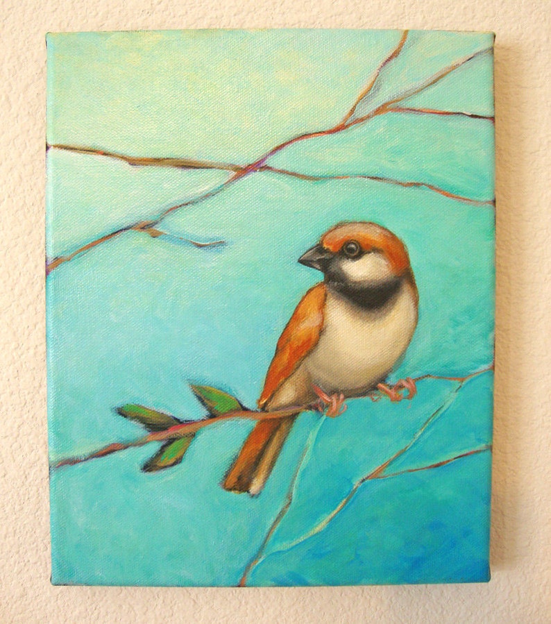 Bird Painting Sparrow Original 8x10 Acrylic NOT A PRINT Ready Etsy