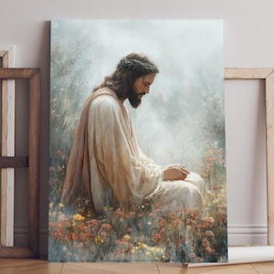 Jesus Praying in Gethsemane Garden, Digital Art Print, Watercolor Christian Wall Art, Faith-Based Home Decor, Religious Artwork, Easter Gift