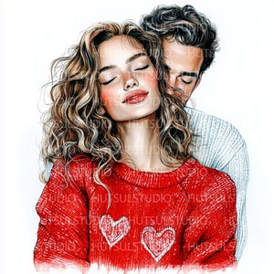 20PNG Valentijnsdag clipart, romantisch paar en liefde esthetiek, schattige rode trui illustratie voor kaarten, stickers, doe-het-zelf, cadeau voor haar