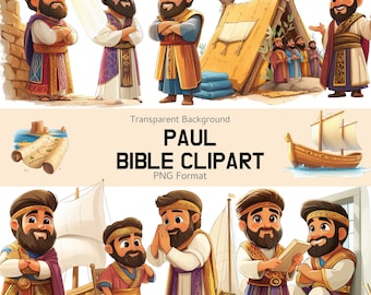 Apostle Paul Cartoon Bible Clipart, PNG Set for Kids, Christian Bible Stories, Sunday School Crafts, Teaching Materials & Religious Lessons