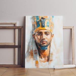 Pharaoh Art Print, Egyptian Wall Decor, Ancient Egypt Artwork, King Tut Painting, Digital Pharaoh Art, Egyptian Culture Decor, History Art
