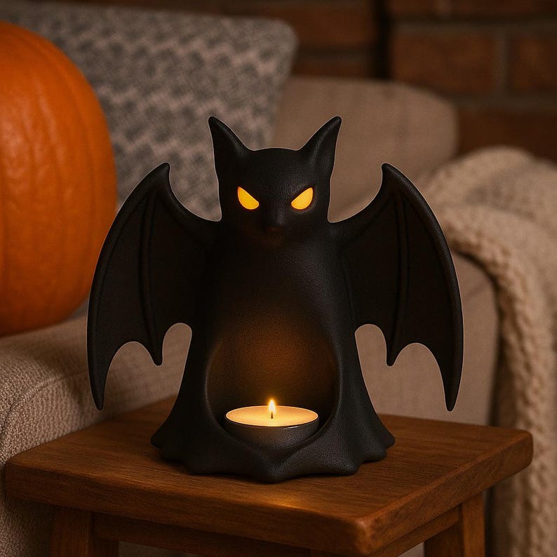 Spooky Bat STL, LED Tealight Holder, 3D Printable Halloween Table or Shelf Decoration, Seasonal Decor image 5