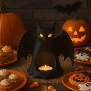 Spooky Bat STL, LED Tealight Holder, 3D Printable Halloween Table or Shelf Decoration, Seasonal Decor image 9