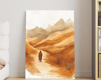 Jesus in the Wilderness Art, Biblical Desert Scene, 40 Days of Fasting Print, Christian Wall Decor, Spiritual Reflection Poster, Easter Gift
