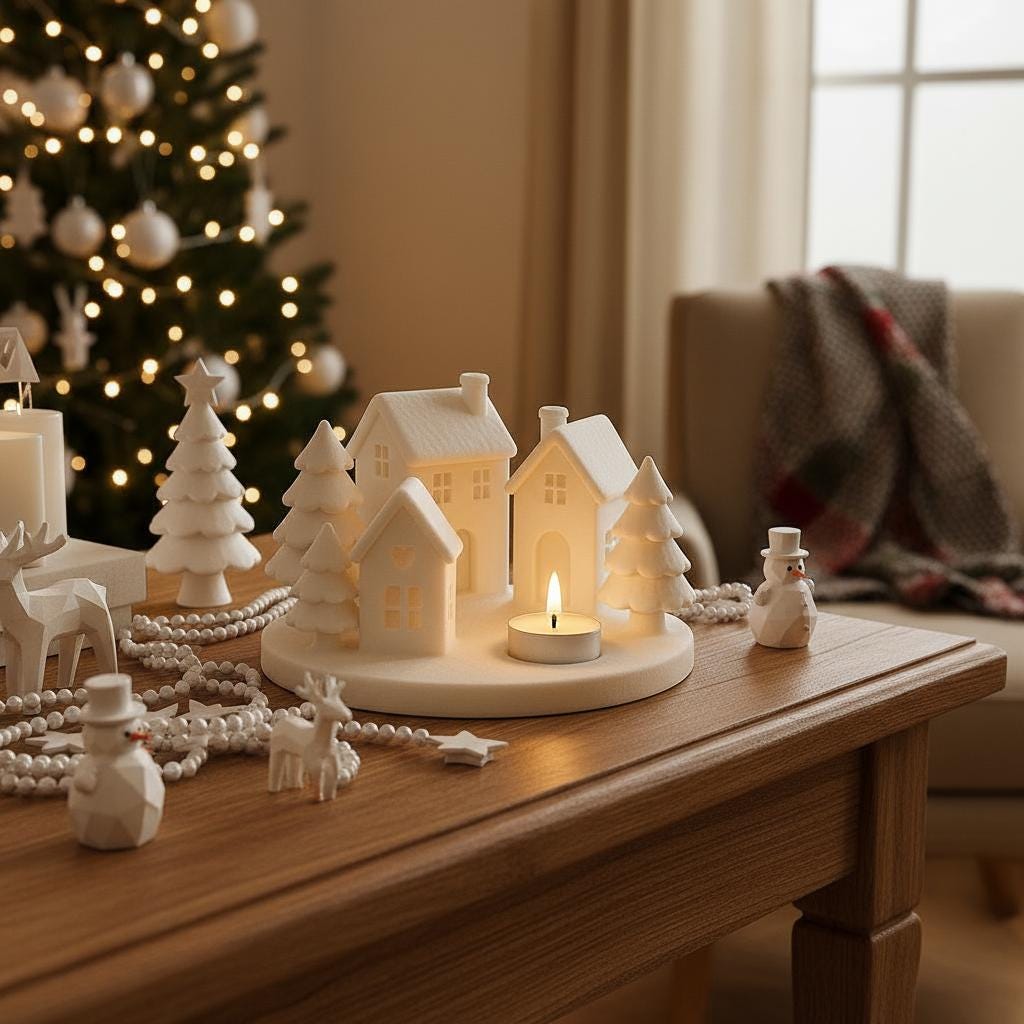 Christmas Village Candle Holder STL, 3D Printable Tealight Stand