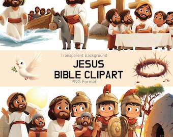 Jesus Cartoon Bible Clipart, Cute PNG Set for Kids, Christian Art for Sunday School, Bible Stories, Religious Crafts & Teaching Materials