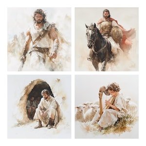 Más de 50 imágenes JPG del guerrero David, imágenes bíblicas de David y Goliat, imágenes religiosas para proyectos, arte cristiano, ilustraciones de historias bíblicas, imágenes digitales.