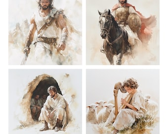 Más de 50 imágenes JPG del guerrero David, imágenes bíblicas de David y Goliat, imágenes religiosas para proyectos, arte cristiano, ilustraciones de historias bíblicas, imágenes digitales.