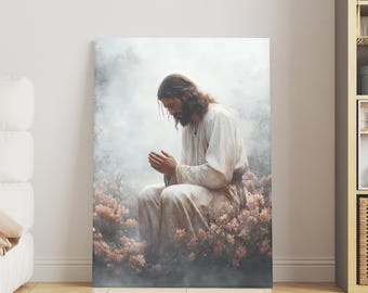Gesù Cristo nel Getsemani, arte cristiana da parete, opera d'arte biblica, stampa di preghiera e fede, decorazione spirituale per la casa, dipinto religioso