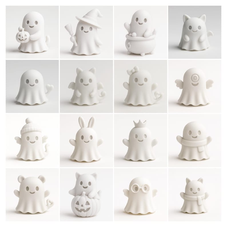 Ghost 3D Print Files, Halloween Spirit STL Pack, Cute Spooky Decor Models, Digital Download 16 Ghost Figures image 3