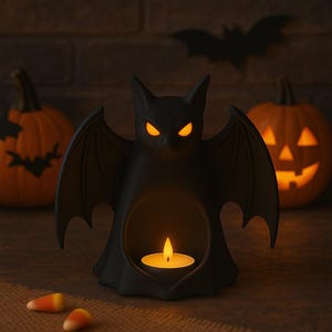 Spooky Bat STL, LED Tealight Holder, 3D Printable Halloween Table or Shelf Decoration, Seasonal Decor image 8