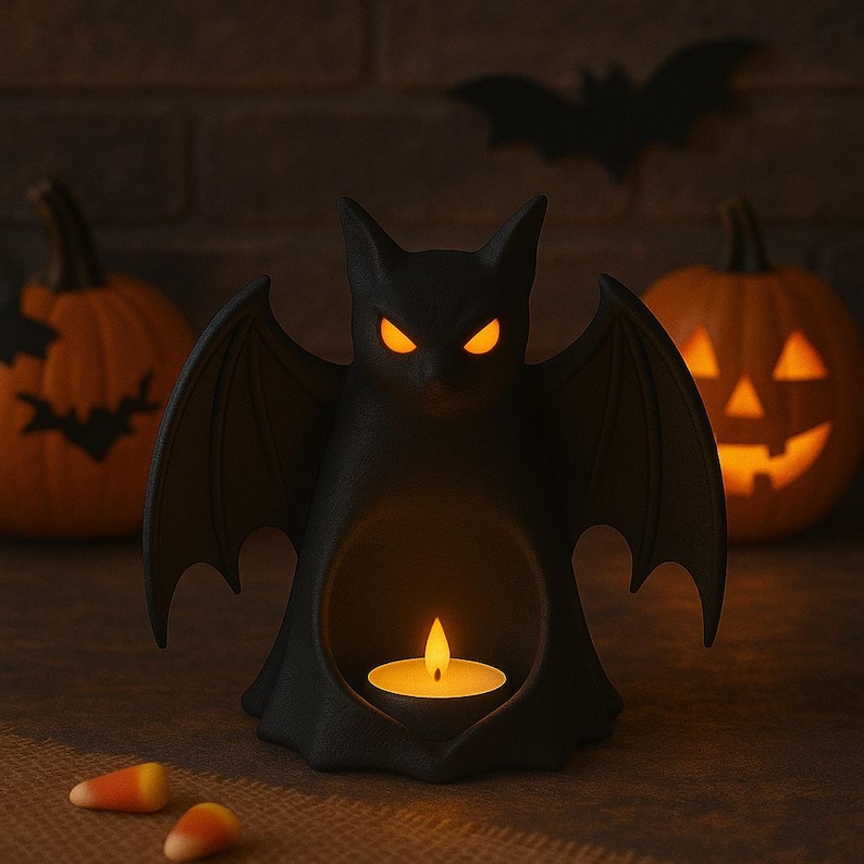Spooky Bat STL, LED Tealight Holder, 3D Printable Halloween Table or Shelf Decoration, Seasonal Decor image 8