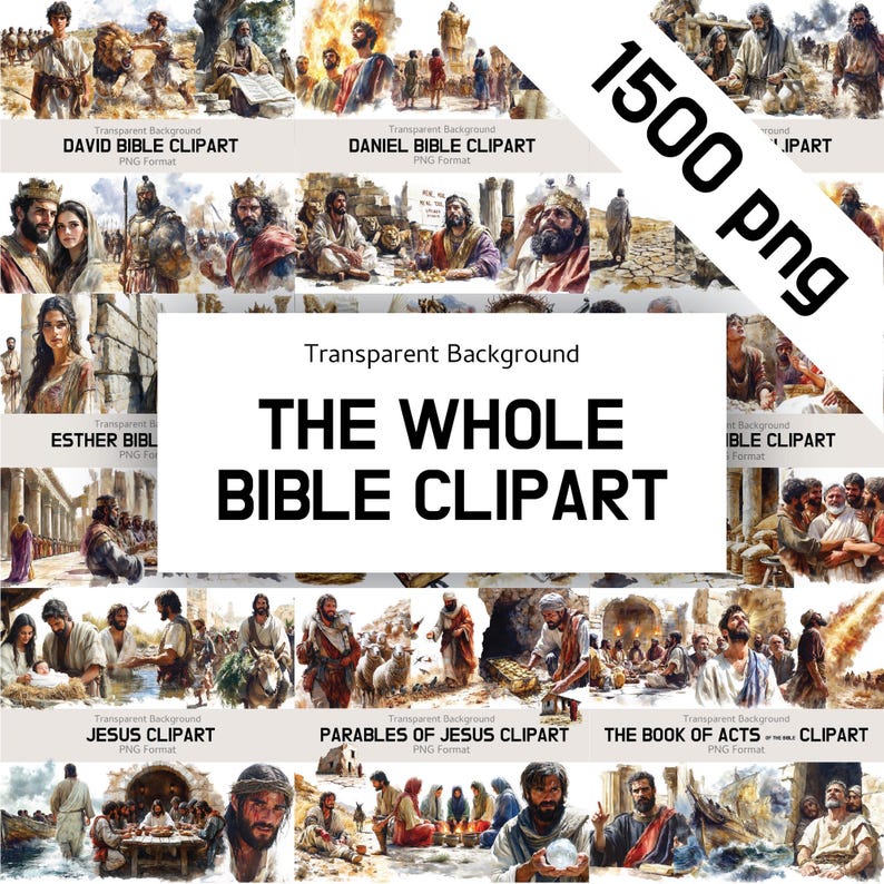 Mega Bibel Clipart Set, 1500 PNG kristen konst, Första Moseboken, Jesu liknelser och bibelkaraktärer för söndagsskola, undervisning och hantverk bild 6