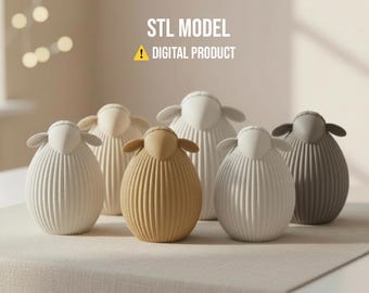 イースターの羊の卵のSTLファイル（3Dプリント用）、リブ付き羊の置物3Dモデル、ミニマリストなイースターテーブルデコレーション、春の動物の飾りデジタル