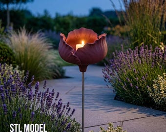 Poppy Garden Lantern 3D Print STL File, Flower Candle Holder Digital Download, Peony Patio Lamp Printer Model, Modern Backyard Decoration
