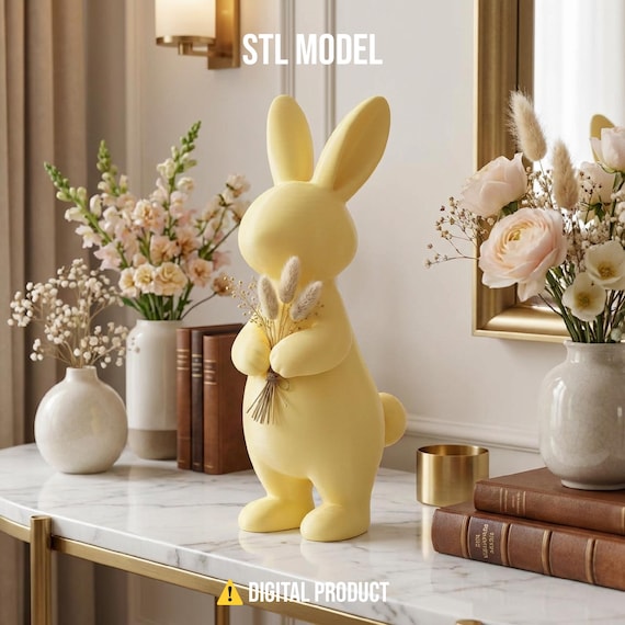Modern Easter Bunny STL, 3D Printable Rabbit Statue, Large Spring Interior Decor 3D Model, Aesthetic Minimalist Hare Figurine, Digital STL