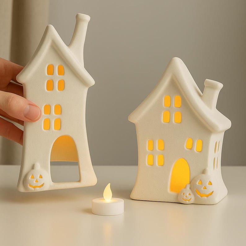 Spooky House with Pumpkins STL, LED Tea Light Holder, Halloween 3D Print Lantern File for Indoor & Tabletop Decoration image 7
