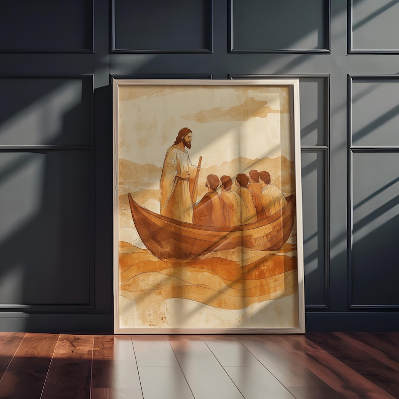 Jesus in A Boat With His Disciples, Christian Wall Art, Biblical ...