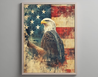 アメリカの白頭ワシの独立記念日デジタルウォールアートプリント、独立