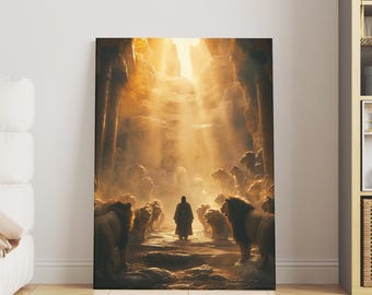 Daniel and the Lions, Holy Lions den, Powerful Biblical Story, Digital Download Poster, Christian Home Decor, Religious Inspiration Art