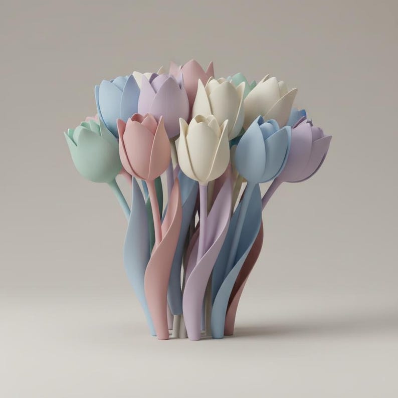 Aesthetic Tulip Flower STL for 3D Printing, Modern Floral Room Decor 3D Model, Minimalist Tulip Bouquet Interior Decoration Digital File STL image 9