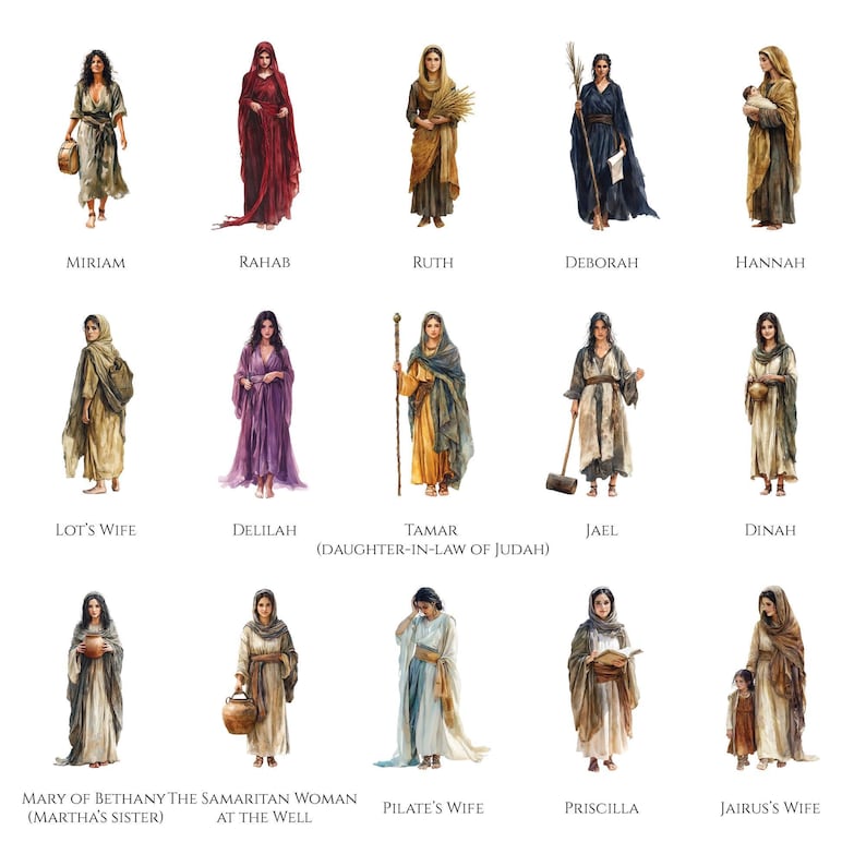 30 Biblical Female Characters, Women of the Bible Clipart Bundle, Digital Download, Christian Artwork, Religious Art for Crafts & Printables image 4