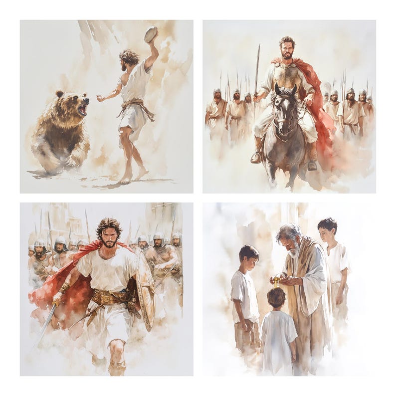 Más de 50 imágenes JPG del guerrero David, imágenes bíblicas de David y Goliat, imágenes religiosas para proyectos, arte cristiano, ilustraciones de historias bíblicas, imágenes digitales. imagen 2