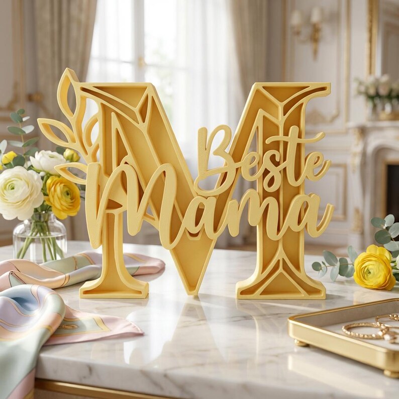 Beste Mama Schriftzug mit Blumen STL, 3D Druck Date für Muttertag, Floral Deko Aufsteller, Geschenkidee für Mama, Digitaler Download afbeelding 10