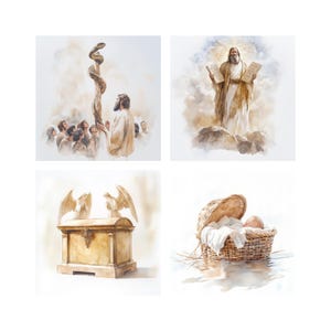 50+JPG Moses Biblische Figuren Clipart, Digitaler Download, Religiöses Clipart für Projekte, Illustration zur Bibelgeschichte, Christliche Kunst