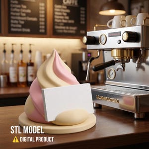 Ice Cream Business Card Holder STL, 3D Print Cafe Desk Organizer, Bakery Reception Display Stand, Cute Swirl Dessert Gift, Digital File