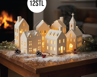 Magical Christmas Street, 3D Printable Winter Village Set, STL Files for LED Tealight Houses, Create Your Own Festive Mini Town Décor