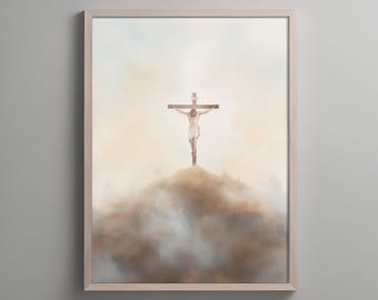 Crocifissione di Gesù, Arte cristiana da parete, Stampa della Passione di Cristo, Opera d'arte biblica, Decorazione spirituale per la casa, Regalo ispirato alla fede Poster di Pasqua