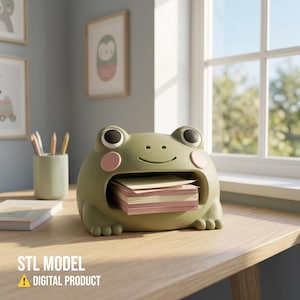 Frog Desktop Paper Organizer 3D Print STL File, Cute Toad Sticky Note Dispenser Digital Download, Kawaii Loose Sheets Square Storage Model