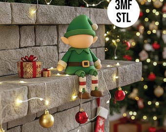 Świąteczna zabawka Flexi Elf STL, figurka przegubowa do druku 3D z ruchomymi nogami, zabawna dekoracja półki lub biurka, plik cyfrowy z postacią świąteczną