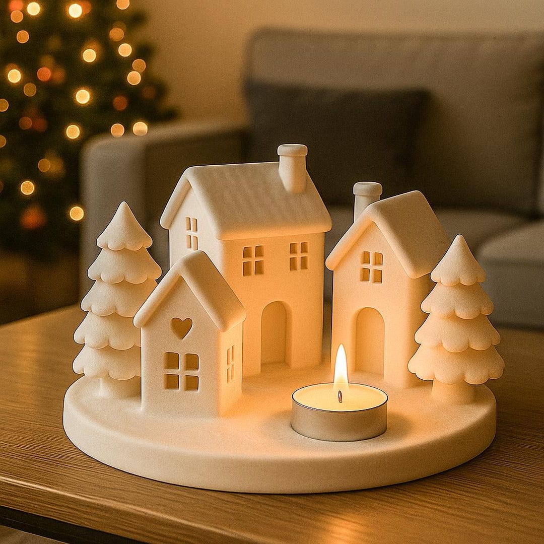Christmas Village Candle Holder STL, 3D Printable Holiday Decor for