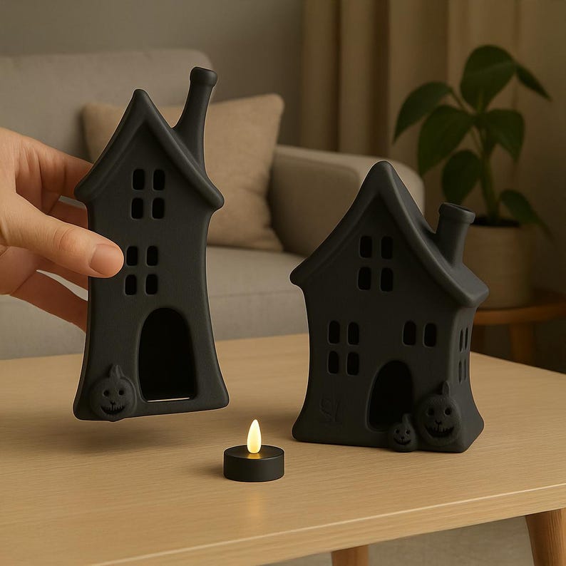Spooky House with Pumpkins STL, LED Tea Light Holder, Halloween 3D Print Lantern File for Indoor & Tabletop Decoration image 8