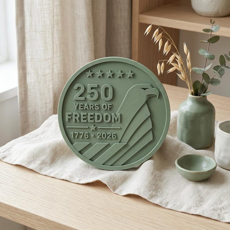 Commemorative Graphics 4 Pack Challenge Coin STL, 3D Print 250 Years Freedom, Patriotic Eagle ...