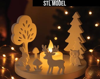 Christmas Animal Tealight Candle Holder STL, 3D Printable Holiday Decor with Trees and Animals, Festive Table & Shelf Accent, Digital File