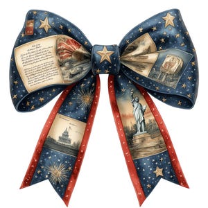 Pacote de clipart de laço patriótico, laço dos EUA PNG, clipart vermelho, branco e azul de 4 de julho, conjunto de sublimação de símbolos americanos, gráficos do Dia da Independência