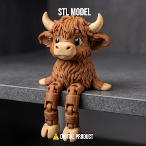 Hooglandkoe met flexibele poten STL-bestand, gelede Schotse koe 3D-model, Flexi Animal Fidget Toy, schattig beeldje Schotse hooglanders, digitaal