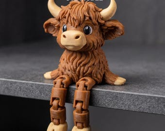 Highland Cow with Flexible Legs STL File, Articulated Scottish Cow 3D Model, Flexi Animal Fidget Toy, Cute Highland Cattle Figurine, Digital