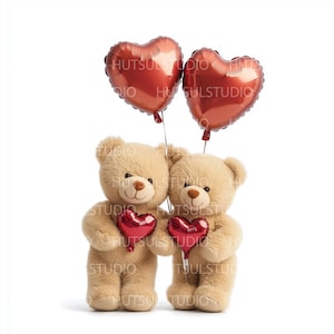 40PNG Paar Teddy Bär Clipart, süße Bären mit Luftballons, Valentinstag Clipart, Liebesbären, Liebesbrief, Valentinstag romantische PNG Designs