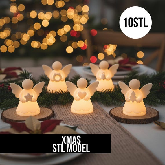 Heavenly Angels Tealight STL 3MF, 3D Printable Mini LED Candle Holders, Festive Christmas Figurines, Winter Holiday Décor Digital Bundle