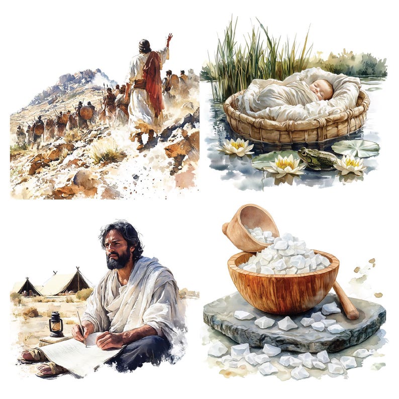 Paquete de imágenes prediseñadas bíblicas de Moisés, más de 130 imágenes PNG de arte digital cristiano para la escuela dominical, el estudio bíblico, imprimibles para la iglesia y manualidades religiosas. imagen 5