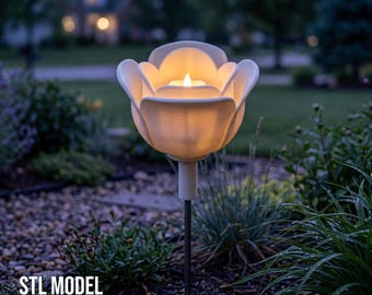 Tulip Garden Lantern STL File for 3D Printing, Flower Led Candle Holder 3D Print Model, Digital Download Outdoor Yard Decor Planter Stake