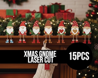 Christmas Gnome Laser Cut Files, 3D Wooden Shelf Sitters SVG Bundle, Cute Holiday Gnome Decorations, Festive CNC Glowforge Project