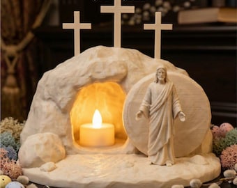 Easter Resurrection Scene STL, Jesus Tomb 3D Model, Christian LED Candle Holder, He Is Risen Decor, Religious Easter Gift, Digital STL File