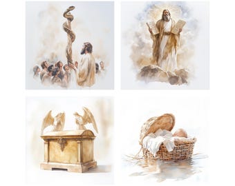 50+JPG Moses Biblical Characters Clipart, Digital Download, Religious Clipart for Projects, Bible Story Illustrations, Christian Art